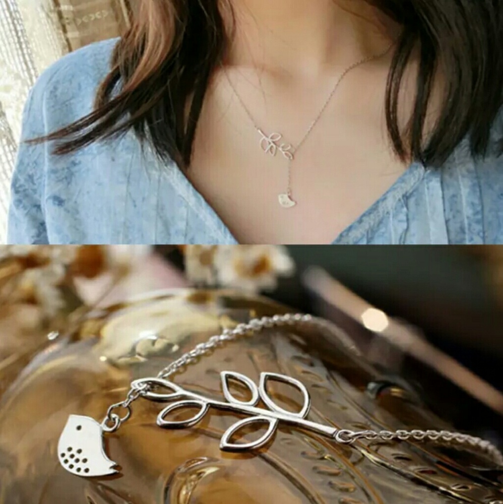 Silver Plated Bird Leaf Pendant Necklace Women - Picture 4 of 5